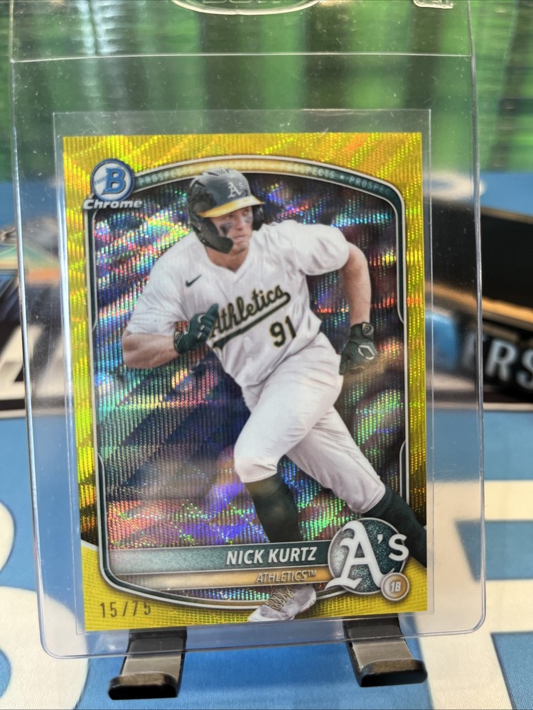 2025 Bowman Chrome Prospects Nick Kurtz #BCP-114 Yellow Wave Refractor /75 (RC)