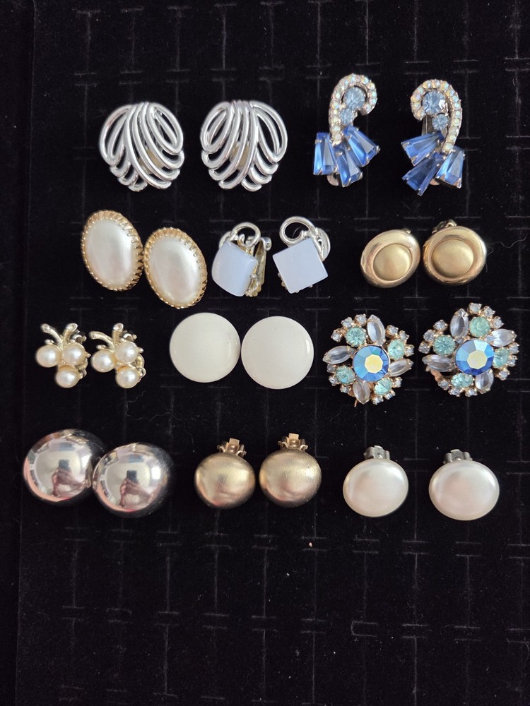 Vintage Rhinestone Earrings Lot QUALITY Clip On Screw Back Crystal & Pearl