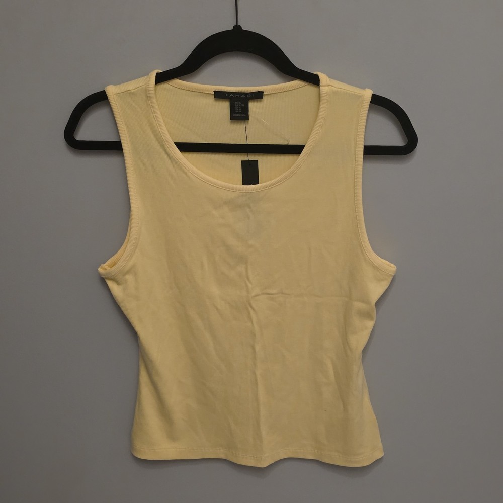 Tahari Ribbed Tank Top Women's XL Pale Yellow Scoop Neck Rayon Spandex NWT