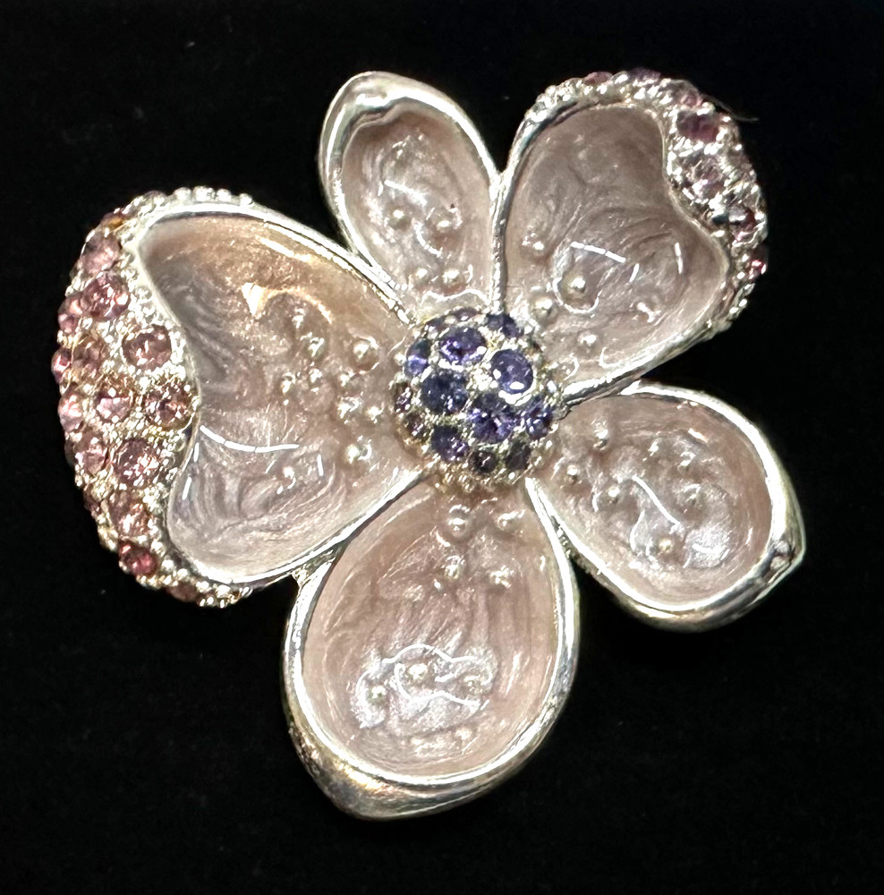 Vtg Costume Purple Rhinestone Flower Silver Tone Brooch Jewelry Lot I