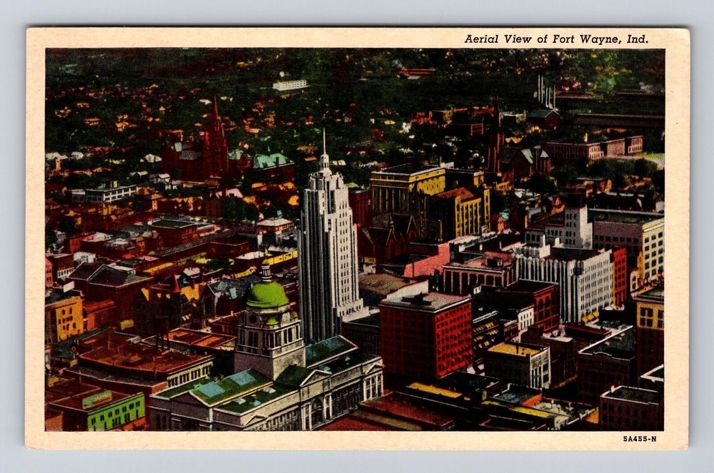 Fort Wayne IN-Indiana, Aerial City View, Skyscrapers, Vintage Postcard