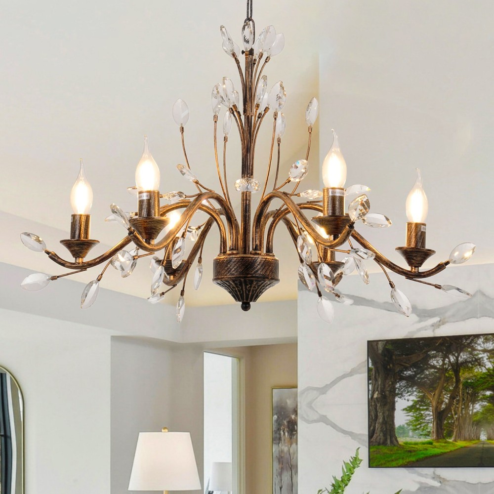 Vintage Branching Chandelier 6-Lights Crystal Pendant Ceiling Lighting Fixtures
