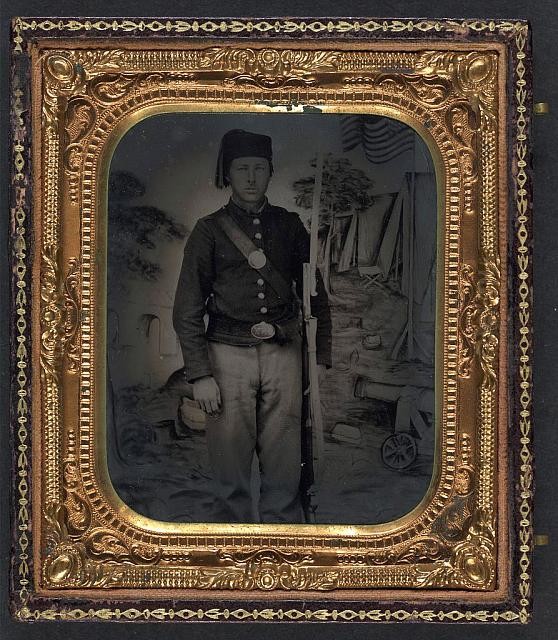 Union Soldier Zouave Fez New York Buckle Musket Civil War 1860s Camp Photo