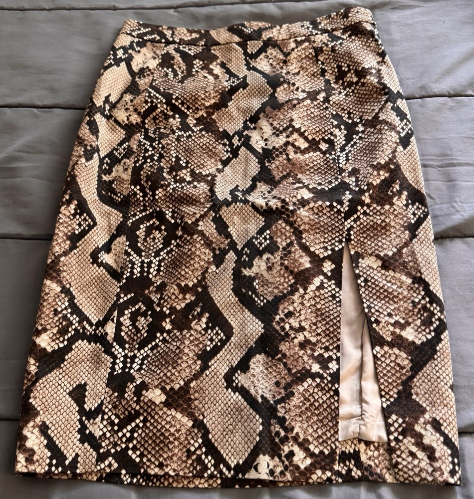 Altuzarra Snake Print Pencil Skirt Knee Length Brown Zip Slit Size 4