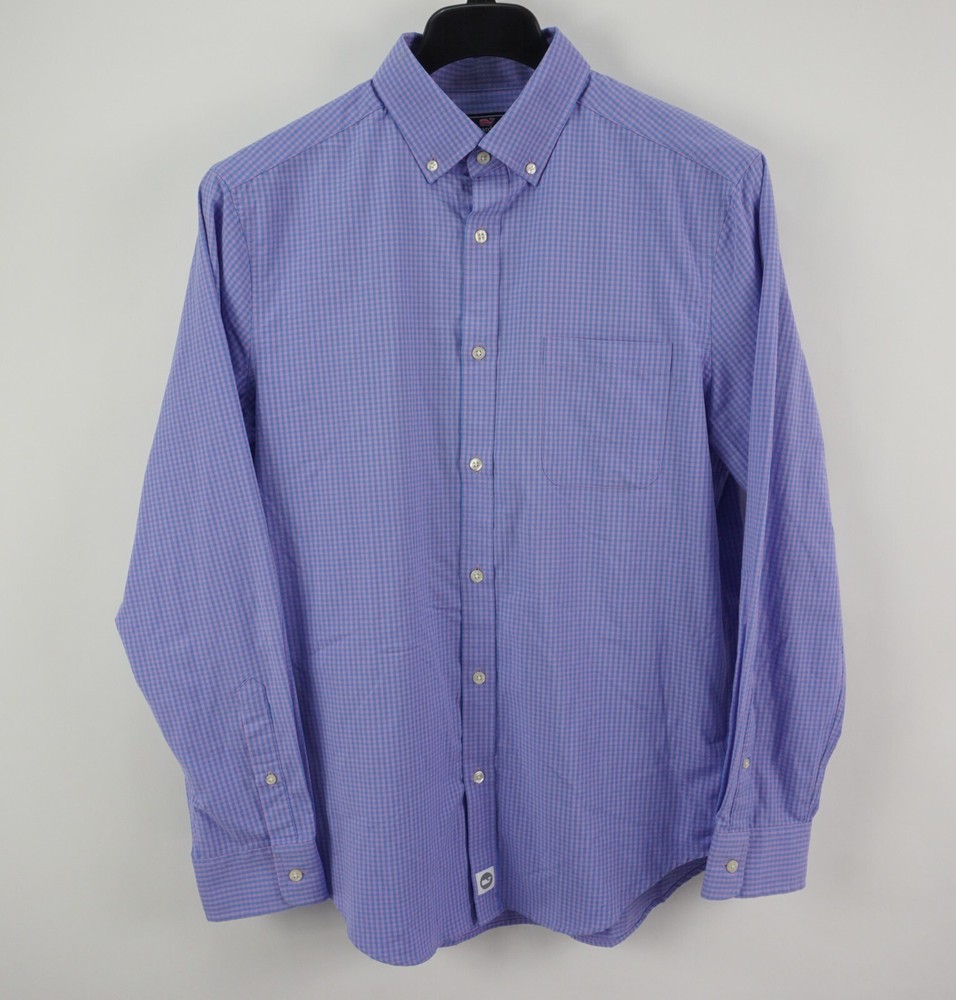 Vineyard Vines Performance Classic Fit Murray Shirt Men Medium Blue Pink Gingham