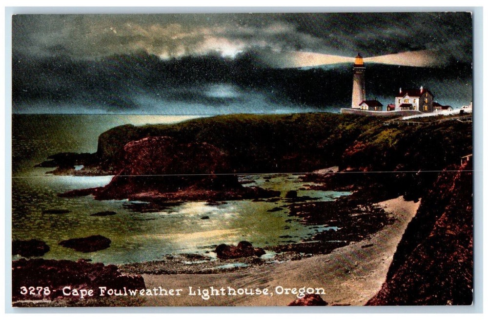 Panoramic View Of Cape Foulweather Lighthouse Oregon OR Night Scene Postcard