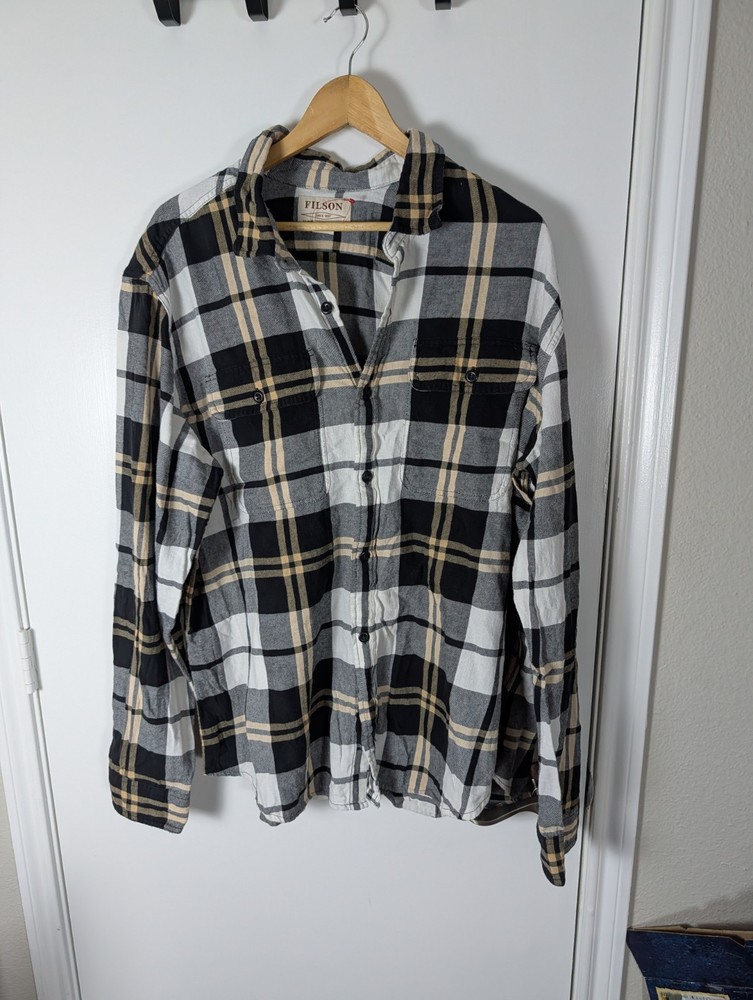 filson xxl mens flannel/button up white grey cream