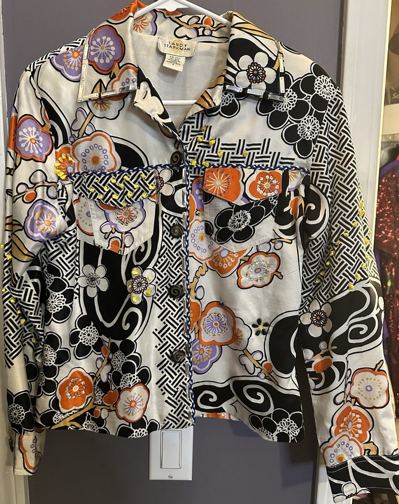 Sandy Starkman Multicolor Silk Floral Button-Down Blouse Women's Size S