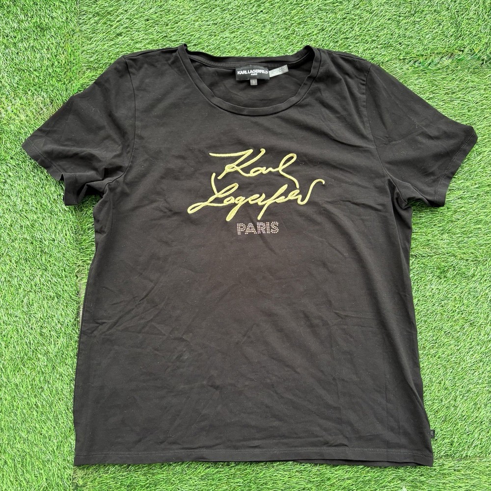 Karl LAGERFELD Paris Women's Metallic Logo Print T-Shirt Black Large