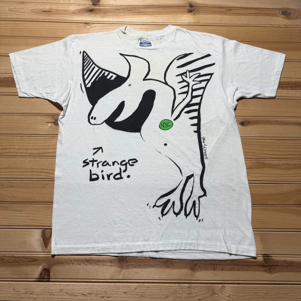 Vintage 80s Hanes Strange Bird New York City Abstract Art Graphic T-Shirt USA XL-image