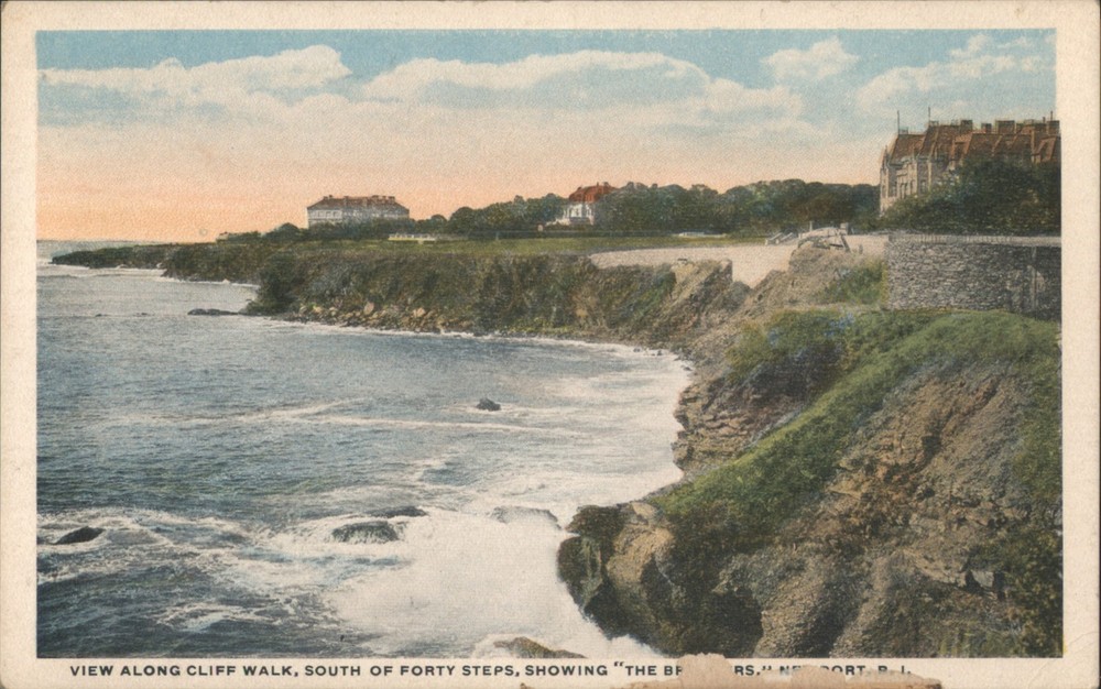 Newport, Rhode Island RI Cliff Walk, South of Forty Steps, The Breakers Postcard