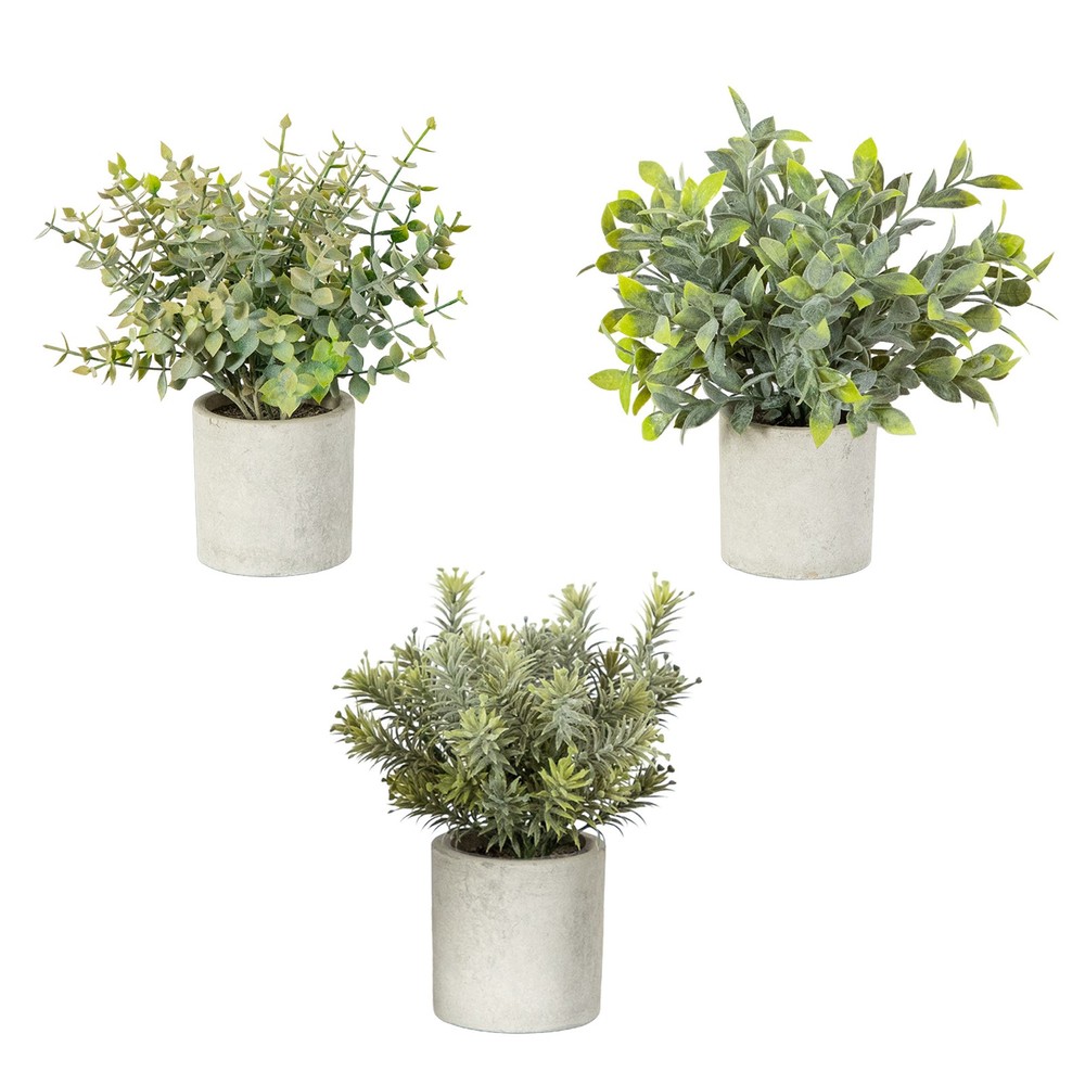Nearly Natural 8-in Artificial Mini Eucalyptus Potted Plants - Set of 3