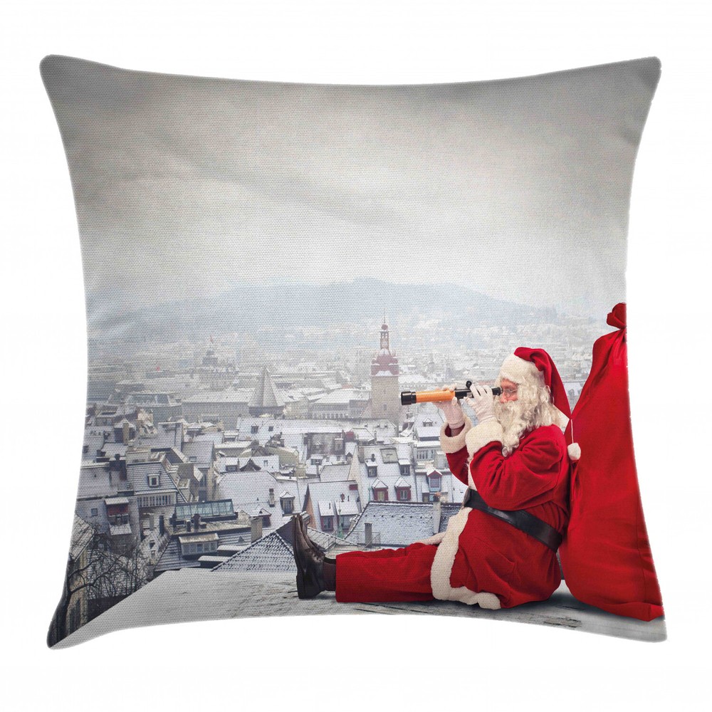 Christmas Santa on the Roof Square Pillow Cover 24 Inch Festive Decor