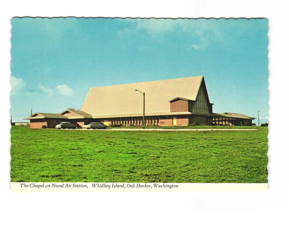 Chapel on Naval Air Station WHIDBEY Island Oak Harbor Washington VTG postcard