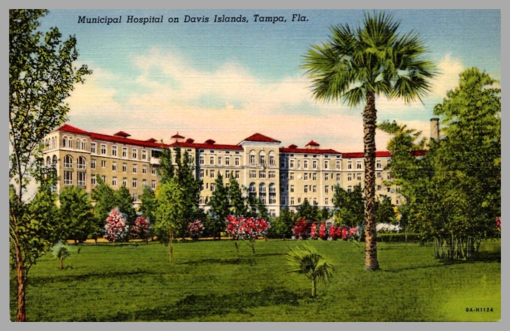 Municipal Hospital Davis Islands Tampa Florida Linen 1938 UNP Postcard