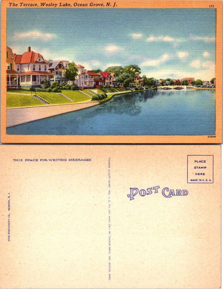 New Jersey NJ The Terrace Wesley Lake Ocean Grove Postcard