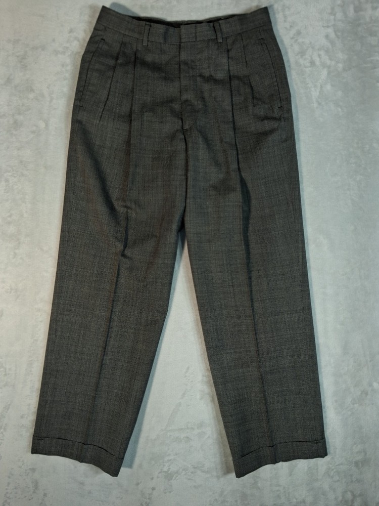 Brooks Brothers Brooksease Pants Men Gray Blue Wool Pleated Trouser30Wx29L USA