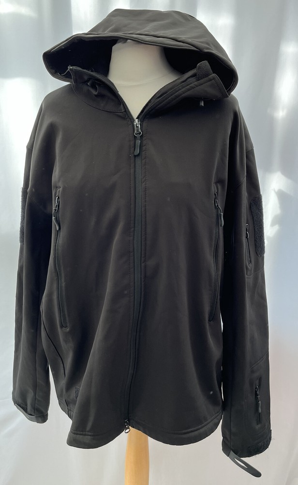 Men's Black Hooded Jacket Size L Polyester Long Sleeve Zip