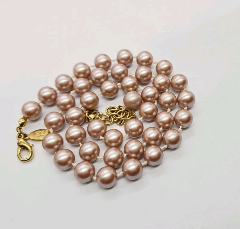 NOLAN MILLER Necklace Faux Pearl Blush Couture Vintage signed Adjustable  19 in