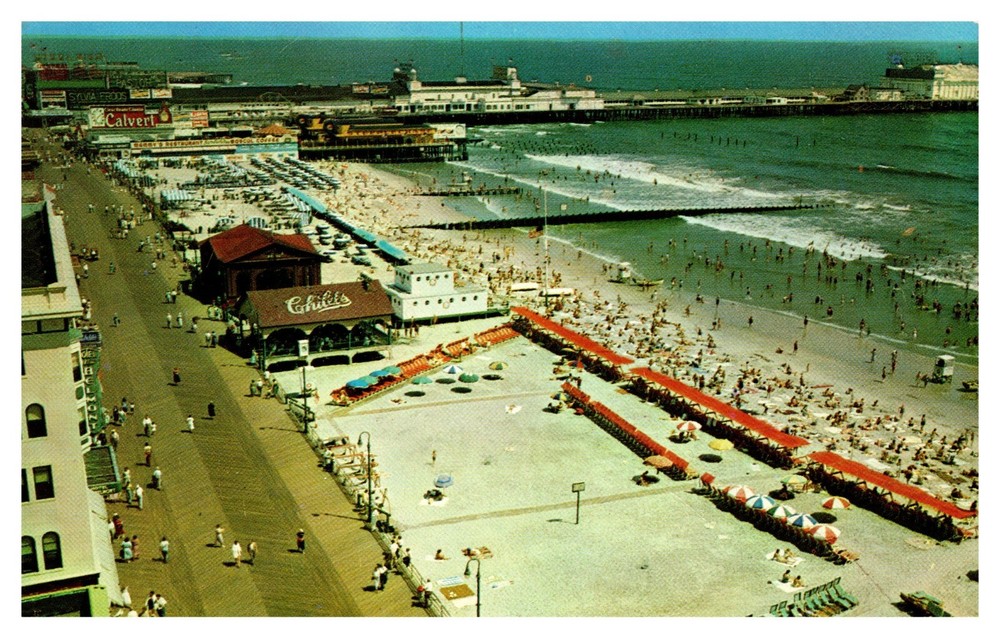 Atlantic City New Jersey Panoramic Boardwalk Beach Chrome Postcard Posted 1955