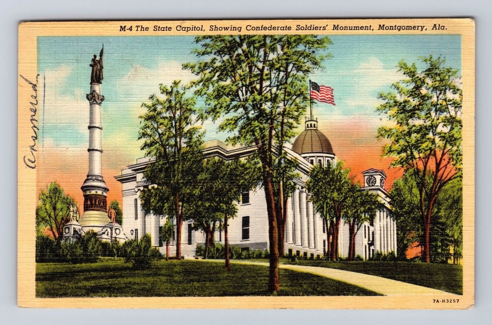 Montgomery AL- Alabama, State Capitol Monument, Antique, Vintage c1948 Postcard