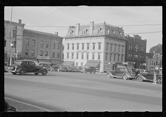 Photo:Urbana Ohio Business District 1938 Downtown Streetcars Automobiles