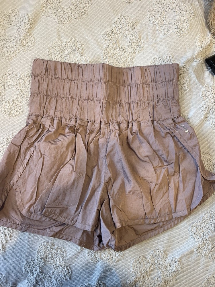 Free People Movement XS Brown Paperbag High Waist Shorts Elastic Waist Pockets