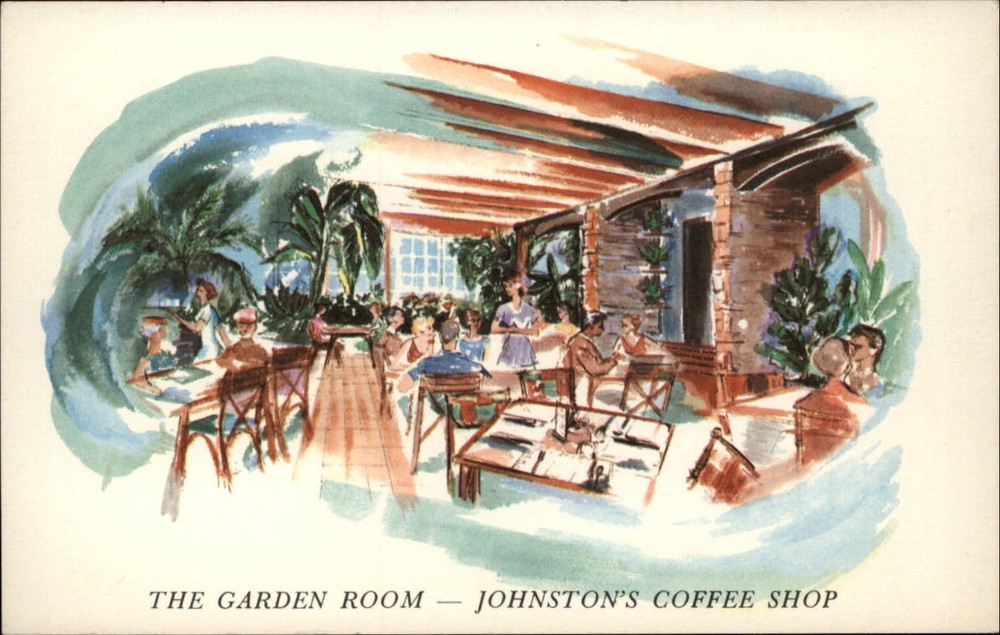 Daytona Beach Florida Johnston's Coffee Shop artist rendering vintage postcard