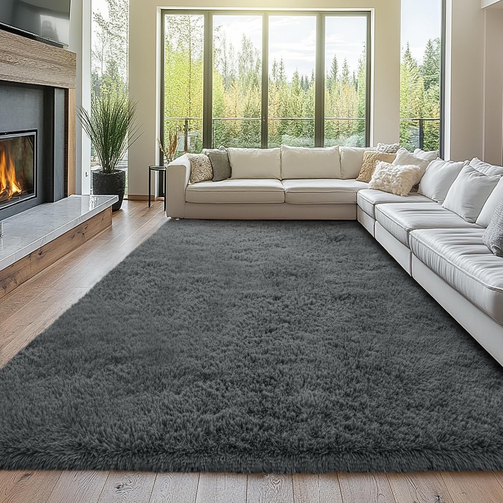 Gray Shag 8x10 Large Fluffy Area Rug Modern For Living Room Bedroom Clearance