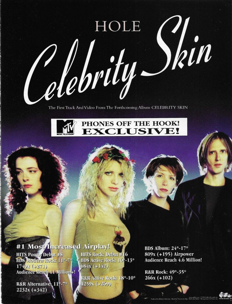 Courtney Love HOLE Celebrity 1999 PROMO TRADE AD Poster for Skin  8.5x11 MINT