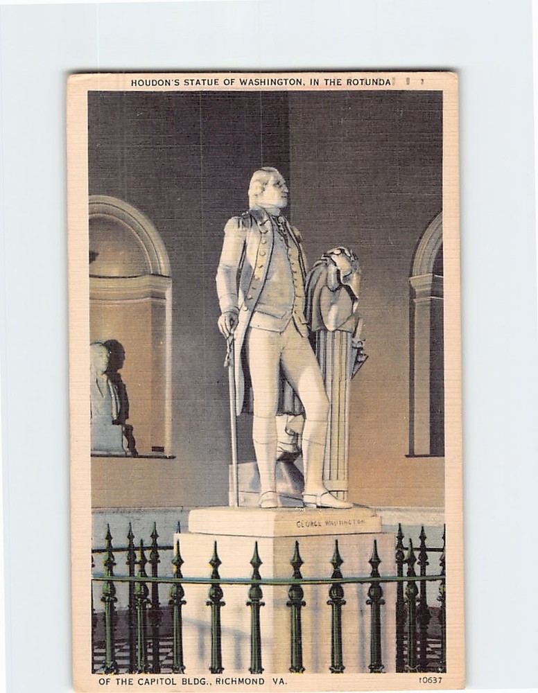 Postcard Houdon's Statue of Washington Capitol Building Richmond Virginia USA
