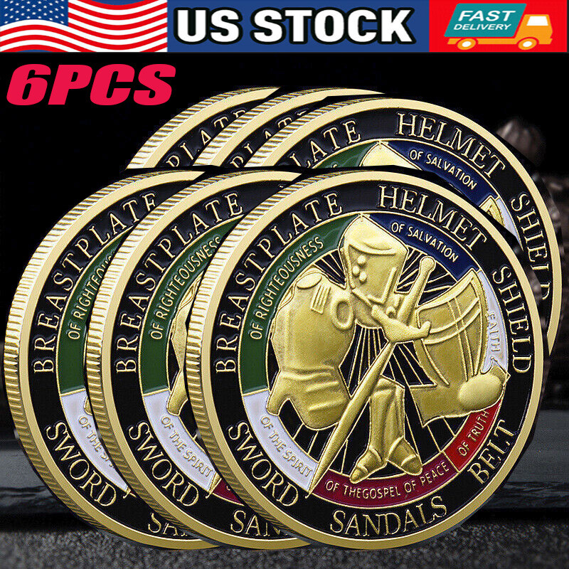 6pc Put on the Whole Armor Collection Challenge Coins Gift of God Commemorative