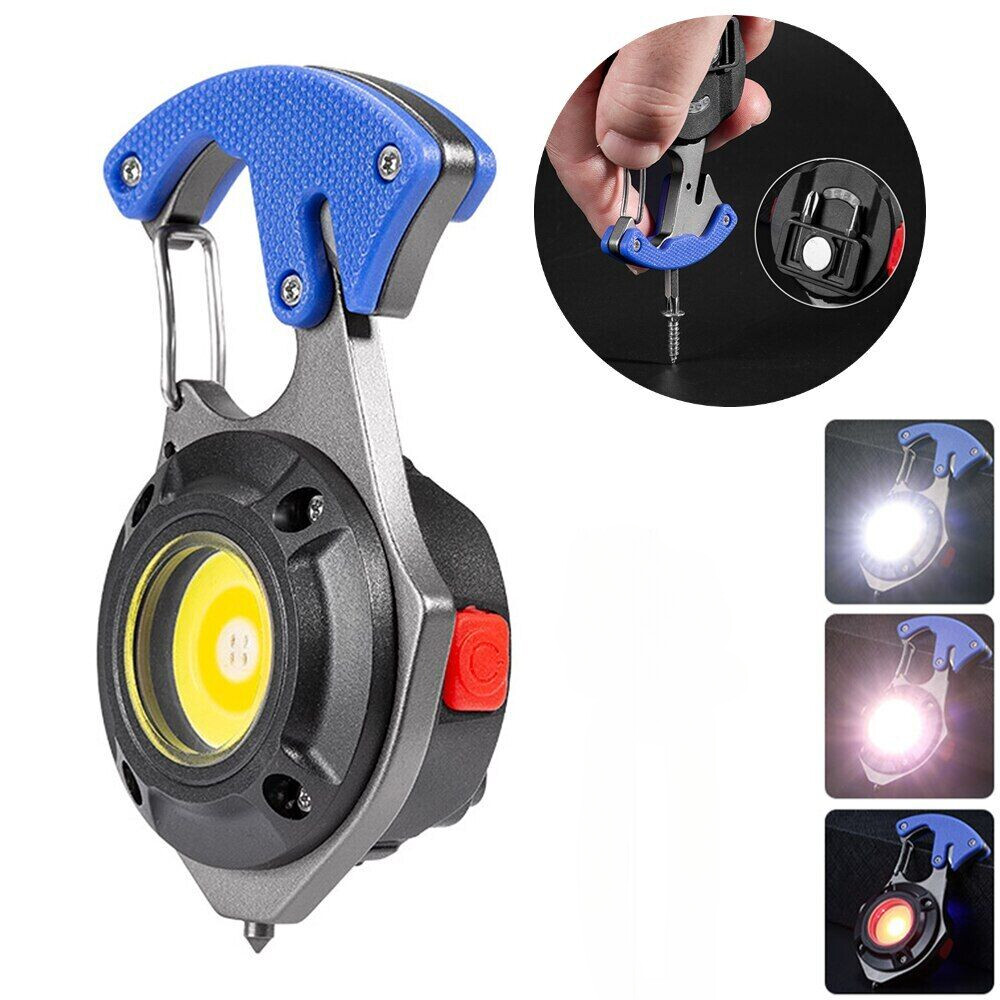 USB Rechargeable COB LED Keychain Flashlight with Hook for Outdoors