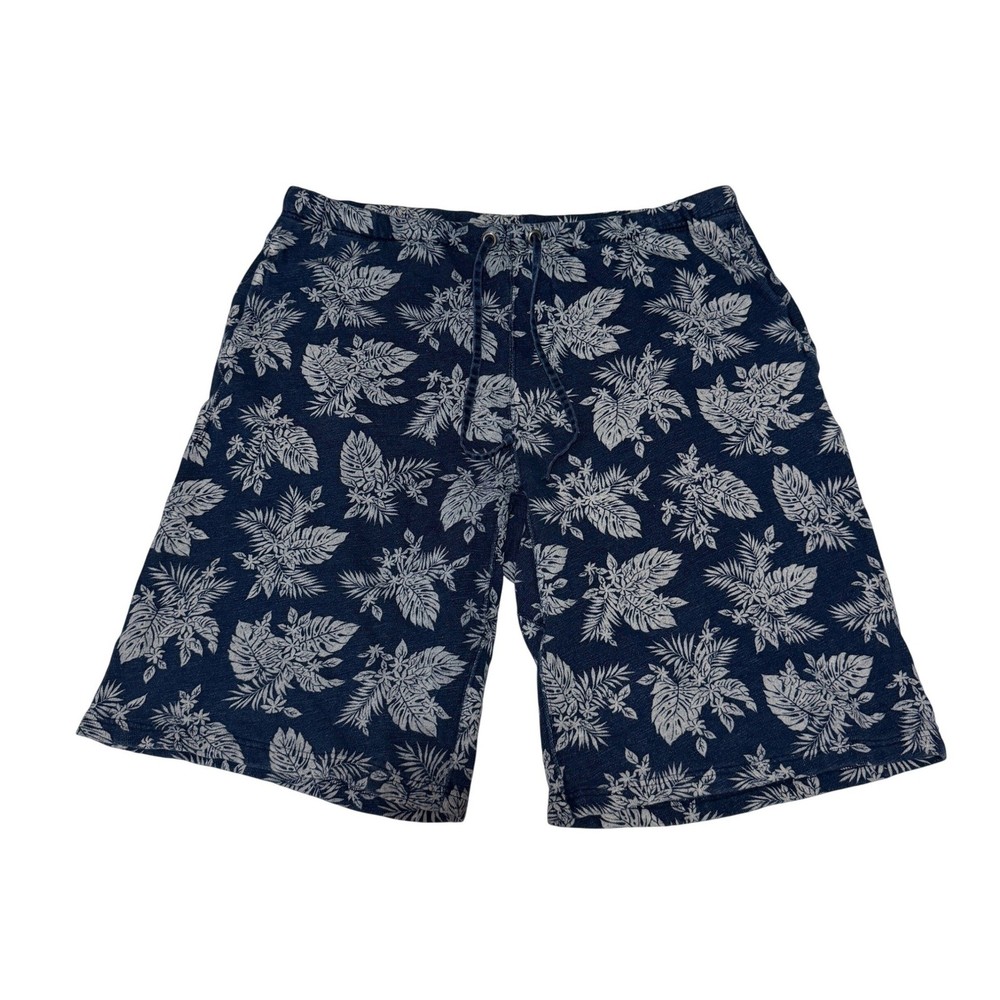 Polo Ralph Lauren Men's Navy Tropical Print Sweat Shorts Hawaiian Size Medium