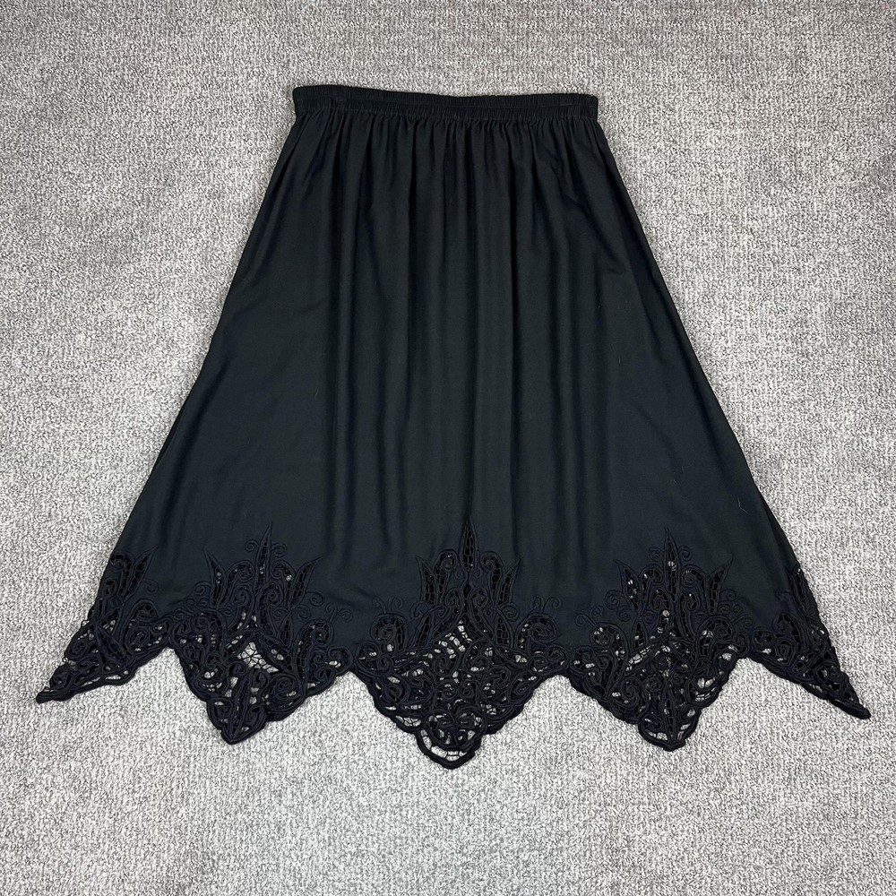 Vintage Bali Emerald Skirt Womens 1X Black Lace Midi Boho Plus Whimsigoth Goth