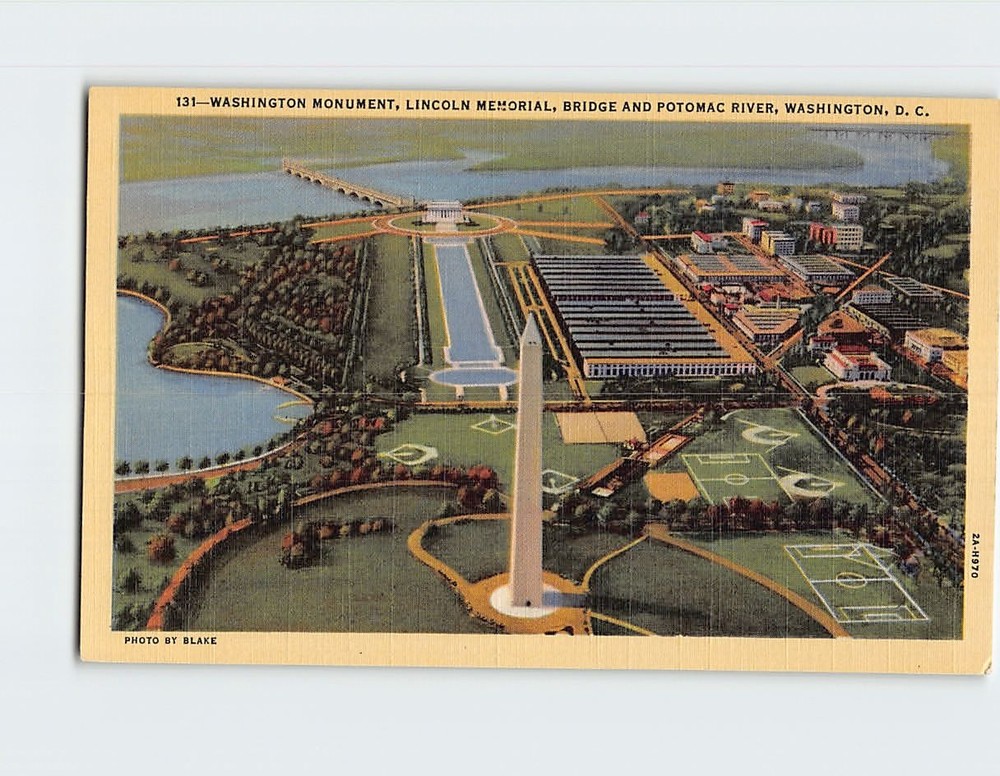 Postcard Washington Monument Lincoln Memorial Bridge And Potomac River DC USA