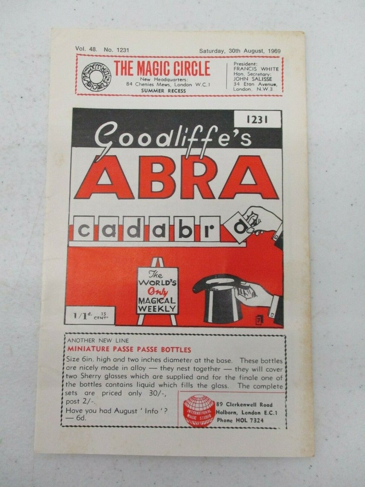 Goodliffe's Abracadabra Magic Magician Magazine Vol. 48 No. 1231 August 30, 1969-image