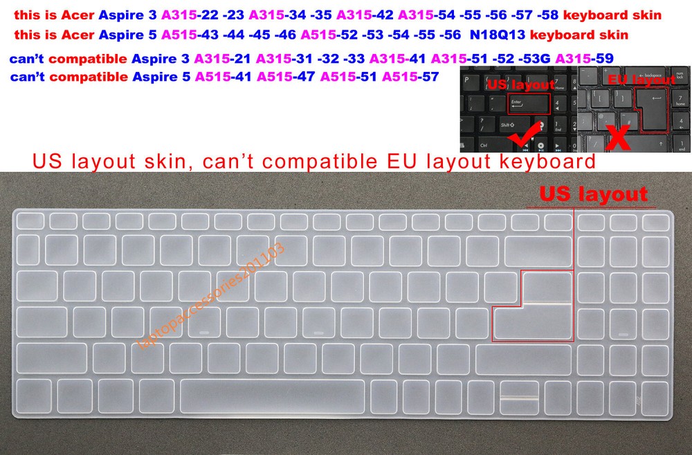 US Keyboard Skin for Acer Aspire 5 A515 Series Models N18Q13 Compatible