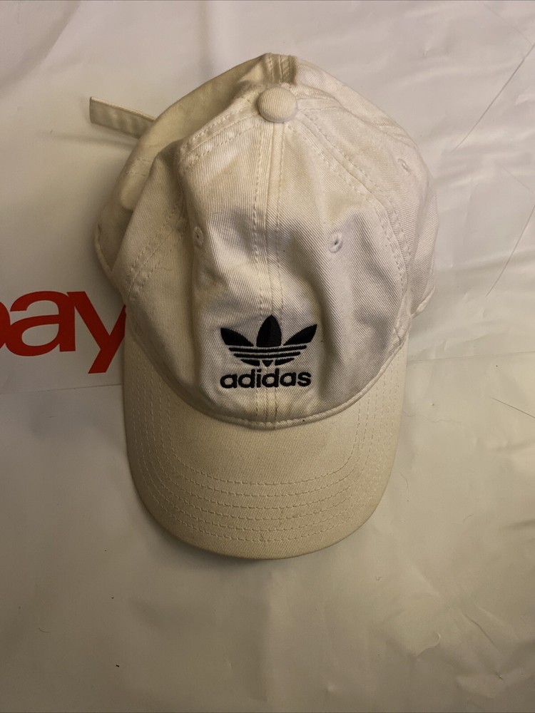 Adidas Hat Cap Strap Back White Black Spell Out Trefoil Logo Dad Casual Cotton