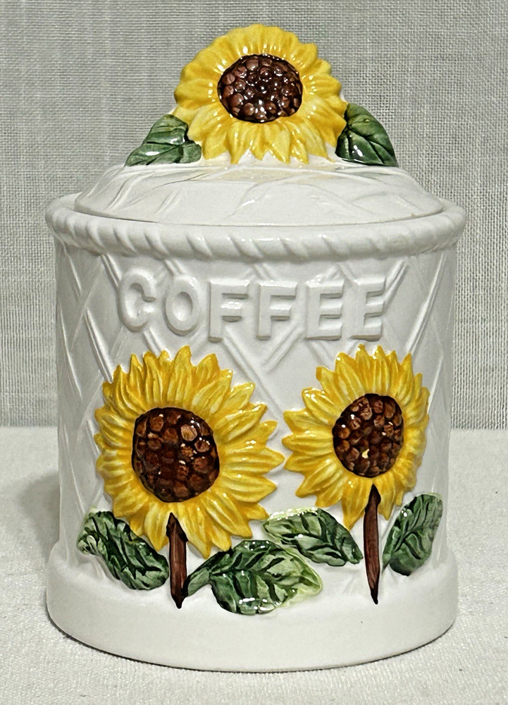Vintage Sunflower Coffee Canister Ceramic Taiwan Farmhouse Kitchen Decor 6