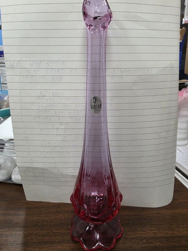 Fenton pink swung vase thumbprint. 10