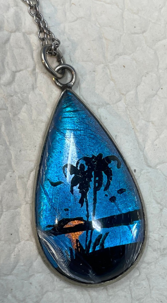 Vintage Sterling Silver BUTTERFLY WING Pendant Paradise Palms petite size