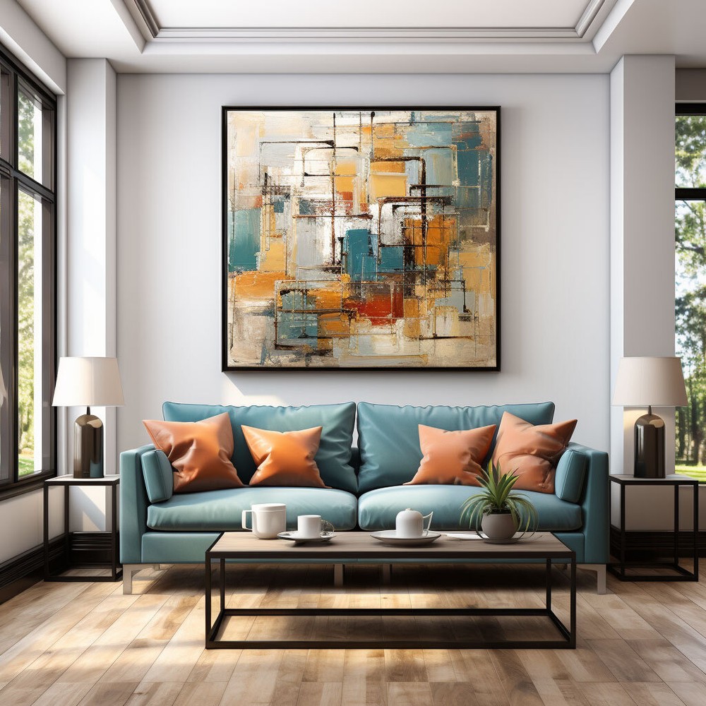 Yellow abstract oil painting hand painted on canvas GreenLiving Room Home