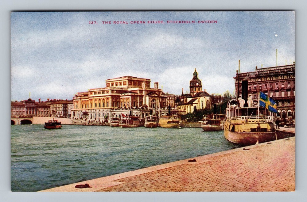 Sweden- Stockholm Royal Opera House Lake Malar Souvenir Old PC Vintage Postcard