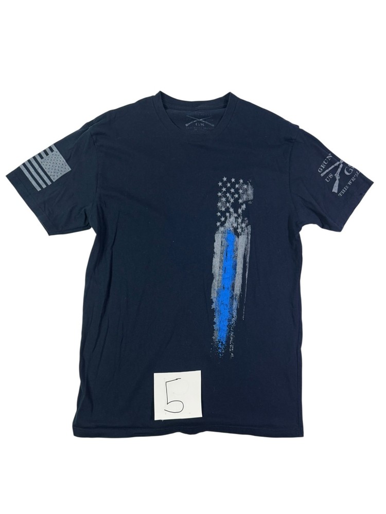 Grunt Style T-Shirt Men's Large Blue Graphic Line Flag Crew Neck Short Sleeve