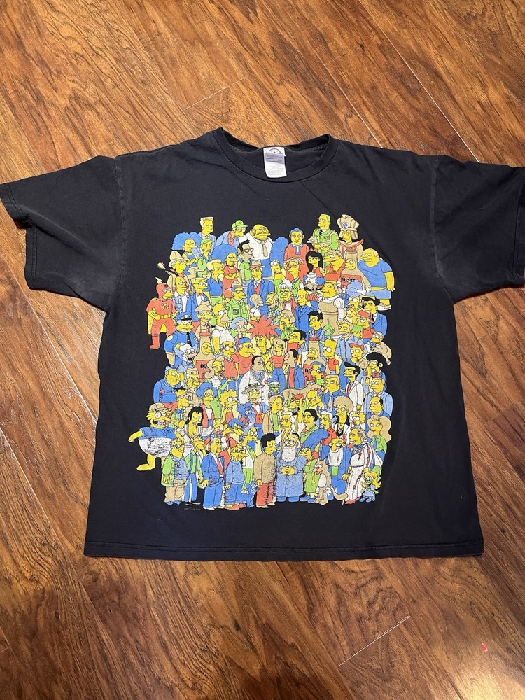 Vintage Simpsons Shirt AOP All Characters Sz L Promo Fox Y2K Faded Black