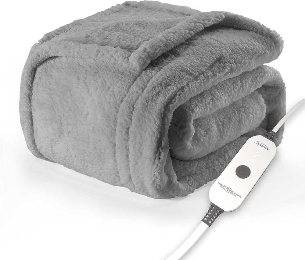 Sunbeam Royal Sherpa Foot Pocket Heated Electric Blanket in Grey  