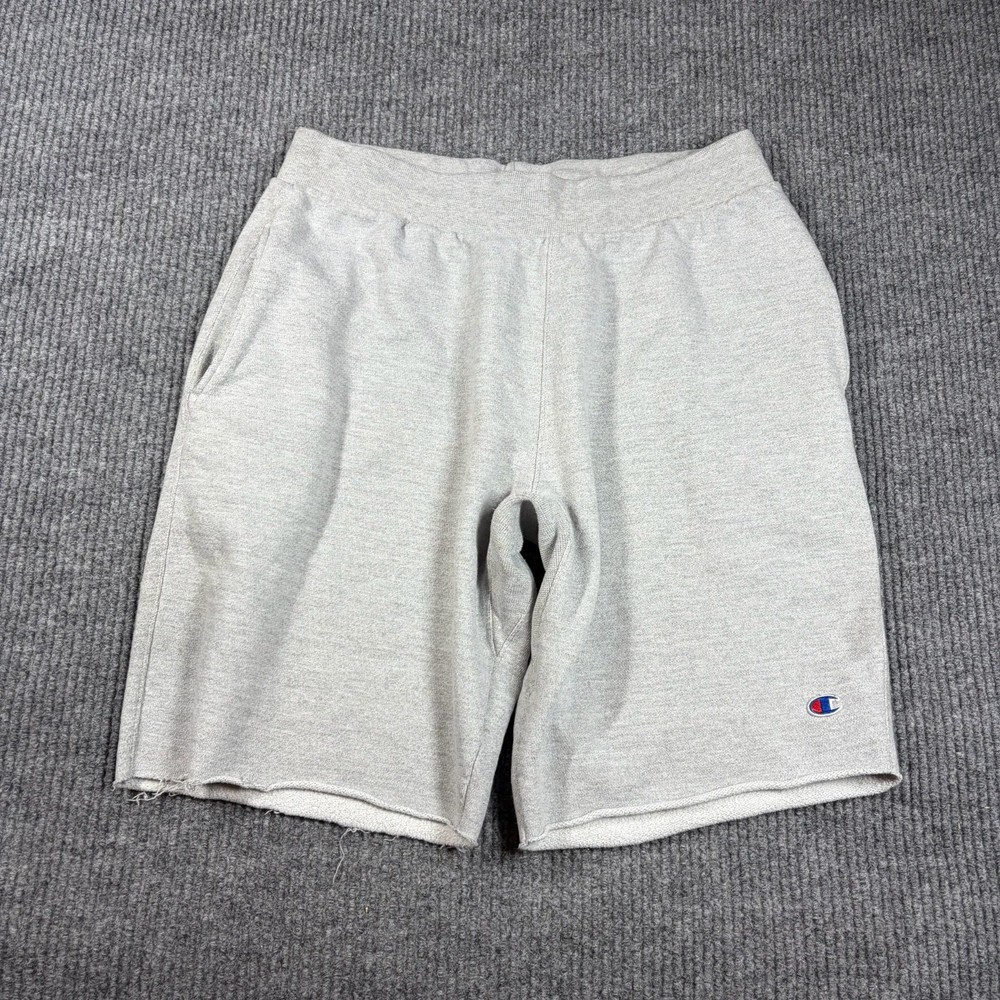Champion Reverse Weave Sweat Shorts Mens L Heather Gray Fleece Lined Drawstring