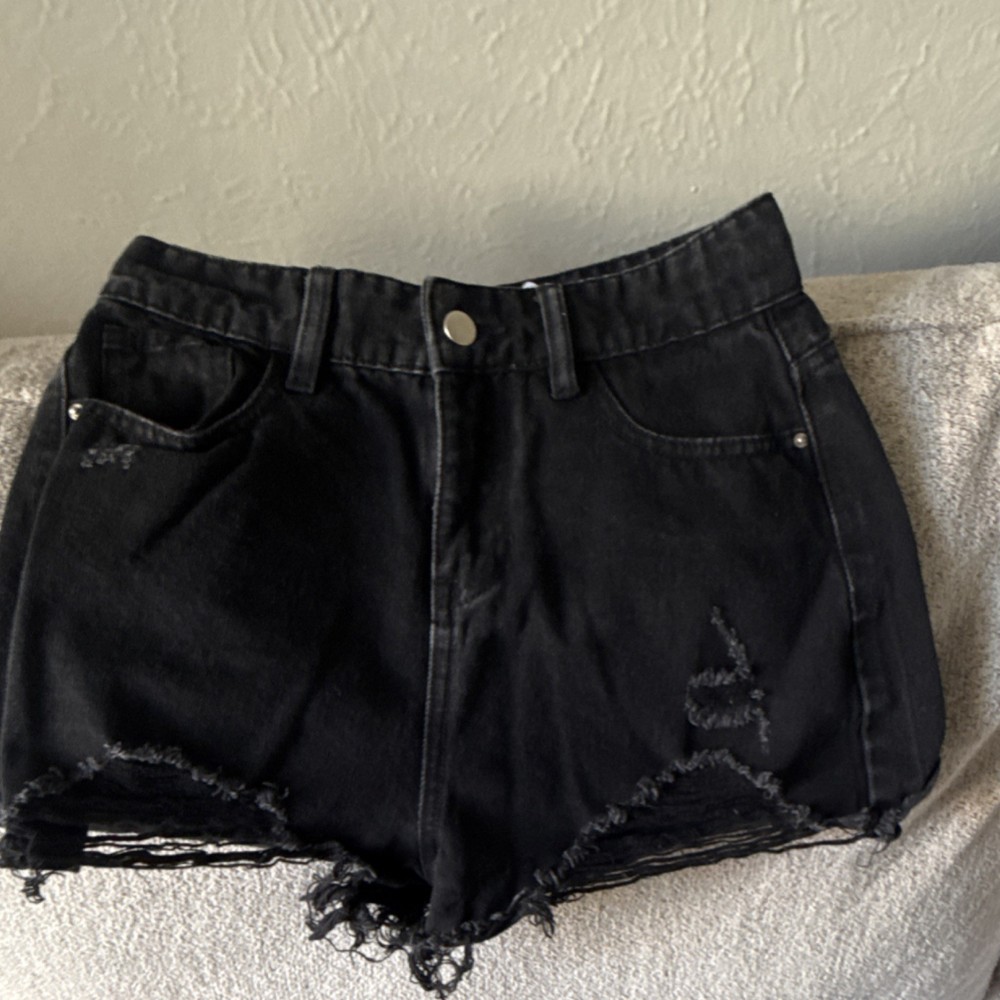 Black Denim Cut Off Women's Shorts Frayed Hem 5-Pocket Casual Summer