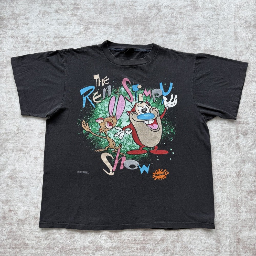 Vintage The Ren And Stimpy Show MTV T-Shirt Nickelodeon Black Size Large